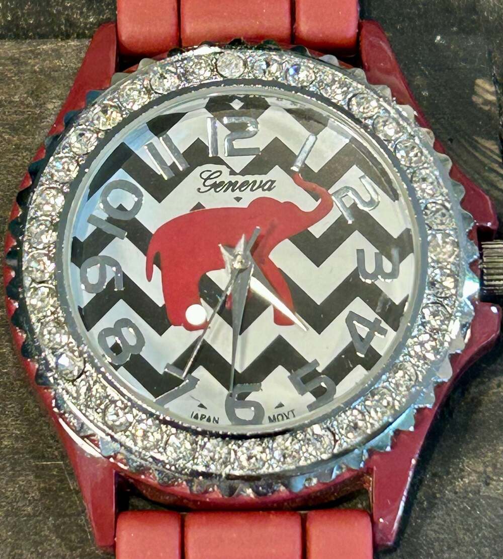 Geneva Women's Silicone Watch with Red Elephant and Chevron Print Dial